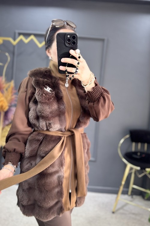 Premium kürk yelek Kahverengi