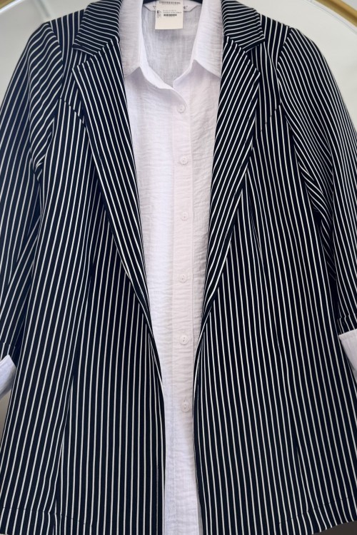 ÇİZGİLİ CEKET Ekru Siyah