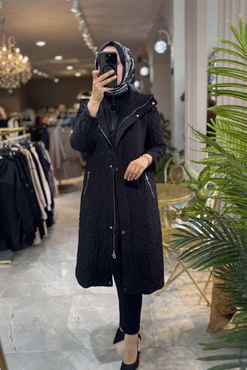 NPRİVE 4306 KAPŞON DETAY TRENÇKOT Siyah