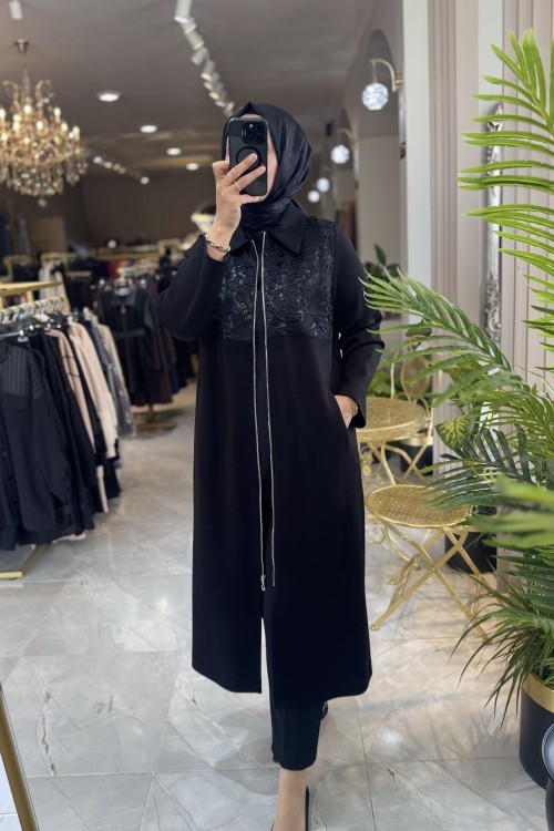 NİHLE DANTEL DETAY KAP Siyah