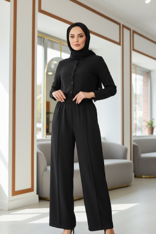 AİŞE MODA BOL PAÇA PANTOLON Siyah