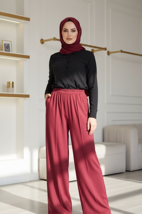 AİŞE MODA BOL PAÇA PANTOLON Bordo