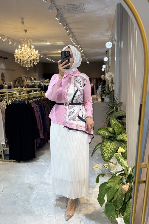 ŞAL DETAY GÖMLEK Pembe