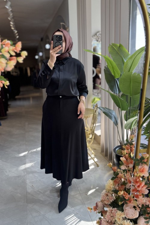 LOVELY SATEN GÖMLEK Siyah