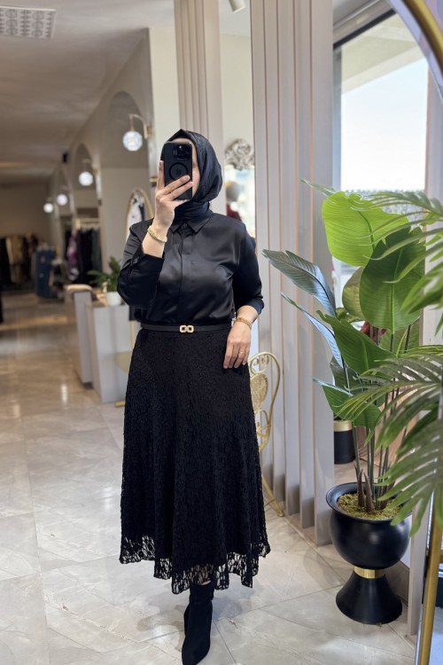 NİL DANTEL ETEK Siyah