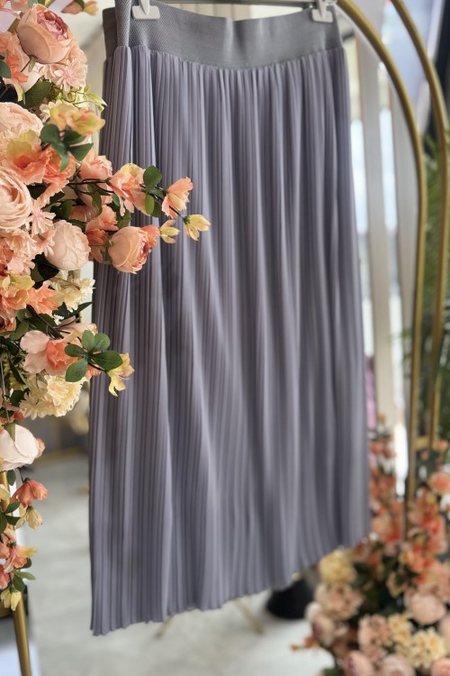 PİLİSELİ ŞİFON ETEK Gri