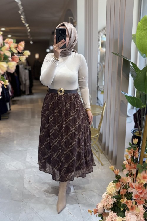 ÇİZGİ EKOSE ETEK 0024 Acı Kahve