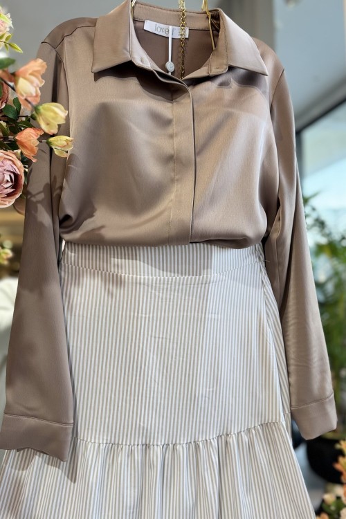 LOVELY SATEN GÖMLEK Vizon