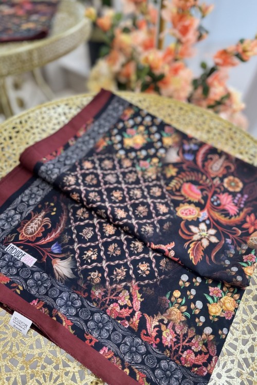 LADURE ETNİK DESEN ŞAL Siyah Bordo